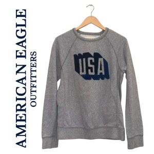 AMERICAL EAGLE OUTFITTERS Heathered Gray USA Sweatshirt Varsity Letters AEO Wm S
